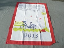 1 Antique Vintage Cotton 2013 Calendar Dish Towel Bicycle Cat Decorations