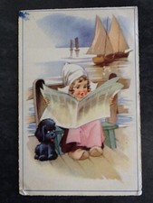 ILLUSTRATED CP LITTLE DUTCH GIRL HOOVES DOG NEWSPAPER DOG - 55786