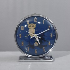 Vintage 1960s China Diamond Design Owl Animated Mechanical Alarm Clock
