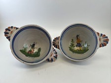 2 Antique HB Quimper Earthenware Ear Bowls