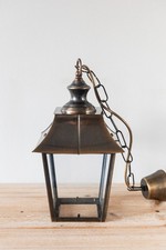 Lustre Lanterne Vintage Suspension 4 Vitre en Verre et Laiton Luminaire