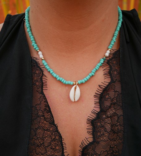 Collier perles turquoises - collier,