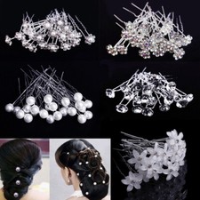 20xDIY U-shape Crystal Pearl Bun Hair Pin Clip Grips Flower Bridal Salon Hairpin