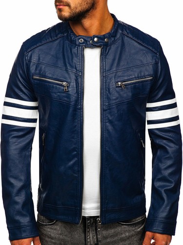 Veste cuir bleu pour homme - bleu,