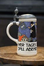 Villeroy & Boch Mettlach Beer Stein 3170 1/2L Pewter Lid Proverb Jugenstil c1900