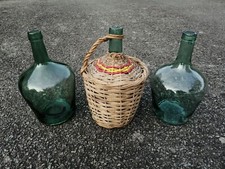 Lot 3 Bouteilles Verres Bonbonne Dame Marie Jeanne Viresa Ronde Vintage Osier