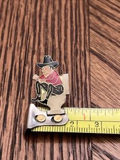 Vintage Constipated Cowboy On Toilet Enamel Lapel Pin FREE SHIPPING 