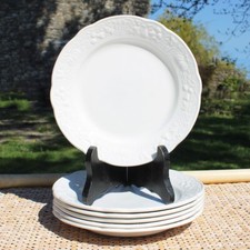 Set of 6 Digoin Sarreguemines White Dessert Plates / Embossed Fruit
