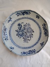 Assiette Porcelaine Chinoise Octogonale Qing Dynastie  Blanc Bleu