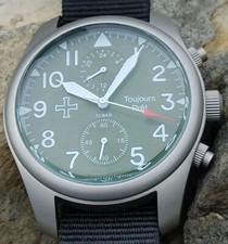 Toujours Pret GMT military field watch blasted stainless steel, green No Reserve