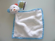 * DOUDOU PLAT NANJING KESTREL TOY OURS MOUCHOIR BLANC BLEU POIS GRELOT NEUF