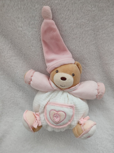 Doudou ours boule blanc - , rose