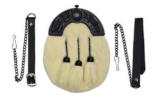 Kilt Sporran Costume Complet Lapin Blanc Fourrure Noir Cantle Celtique /