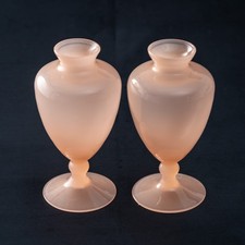 Pair of Antique French Pink Opaline Glass Vases Baluster Shape