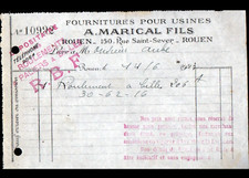 "ROUEN (76) SUPPLIES / BALL BEARINGS "A. MARICAL" invoice in 1923