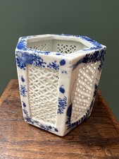 Blue & White Openwork Faience Pot & Candle Holder Asia