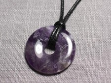 Collier Pendentif Pierre semi précieuse - Améthyste Chevron Donut Pi 30mm 