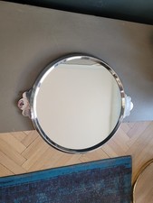 Plateau miroir en métal argenté vintage