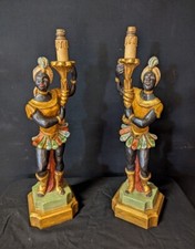 Paire De Lampes Nubien Vénitien En Bois