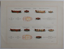 Architecture navale Barque de pêche aux crevettes Gravure couleur de 1905