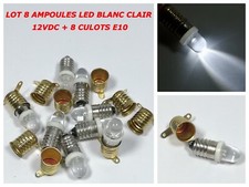 NEW LOT 8 LED BULBS ∅ 8mm 12VDC LIGHT WHITE + 8 BASES E10 VARIOUS MODELING