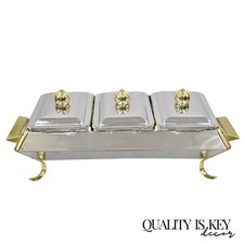Vintage Anchor Hocking Art Deco Modern 3 Section Buffet Warmer Chafing Dish