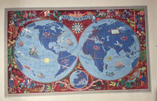 Antique 50' Planisphere Air France Perceval Poster 382/P/7-52 Lucien Boucher