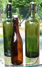3x bottles old antique glass porcelain beer wine shabby living room decoration green