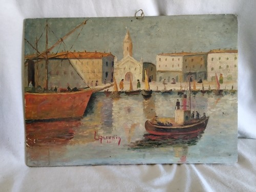 Tableau huile sur bois - , marine