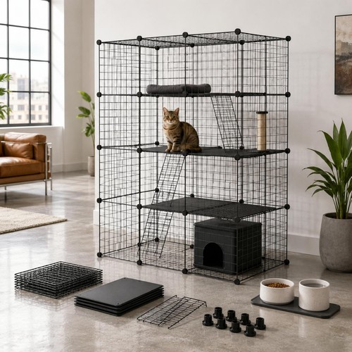 Enclos chat grillagée noir - chat,
