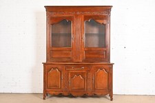 Baker Furniture French Provincial Louis XV Carved Cherry Wood Lighted Bookcase
