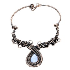 Sisters Day Sale Third Eye Chakra Natural Blue Lace Agate Copper Chain Necklace