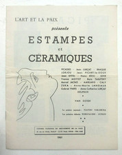 ESTAMPES ET CERAMIQUES. catalogue. Picasso, Braque, Lurçat, Erni... Paris, 1961