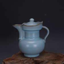 5.2" China antique Song dynasty Ru Kiln Tianlan glaze Support nail Monk hat pot