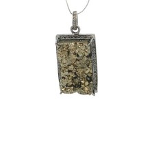 Pyrite Pierre & Diamant Pavé Pendentif 925 Argent Sterling Unique Cadeau