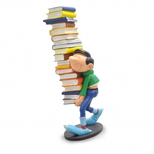 Gaston with book stack - with,