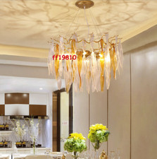 Gold Branch Pendant Light Chandelier Hanging Fixture Spiral Crystals Round Lamp