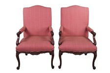2 Baker French Louis XVI Mahogany Fauteuil Library Lounge Club Armchairs Pair