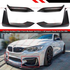For 15-19 BMW F8X M3 M4 Carbon Fiber Front Lower Splitter + V2 Bumper Upper Fang