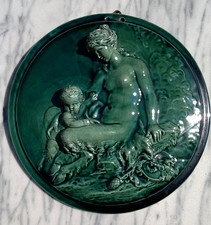 Antique French Clement Massier Majolica Art Pottery Glazed Wall Plaque 11"/28cms
