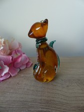 Figurine chat en verre orange et verre soufflé, Presse papier décoration bureau