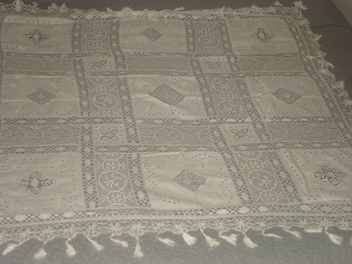 Ancienne nappe brodee dentelle - brodee,