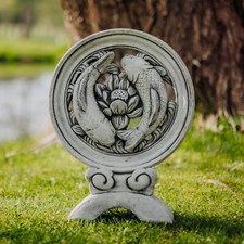 Sculpture poisson koï statuette en pierre H.52 cm 39 x 20 cm gris 18 kg béton...