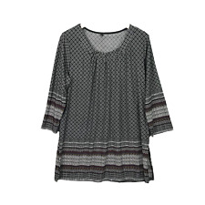 Tunique Blouse Haut Femme 5 Noir Géométrique Col Rond Manches 3/4 Fente Latérale