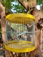 Vintage PACIFIC L.A. Wire Yellow plastic Hanging HAMSTER Cage with Rolling WHEEL