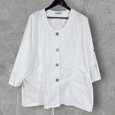 T by Transparente Lagenlook Top Size 2x White Cotton Boxy Relaxed Italian Shirt