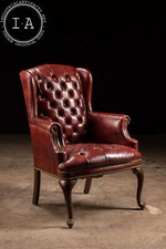 Vintage Tufted Leather Chesterfield Armchair in Red