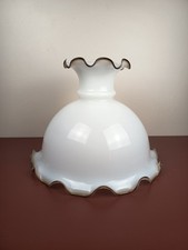 Antique Large Tulip Opaline Floor Lampshade, Vintage Brown Border