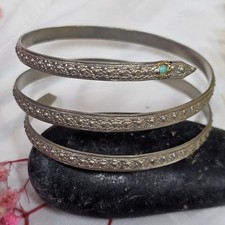 Bracelet Serpent Vintage Oriental Métal Perle Verre Turquoise Ajustable 70mm