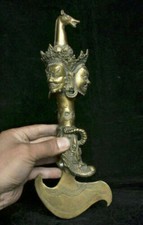 12" Old Tibet Copper Buddhism Hayagriva Buddha Horse Head Phurba Dagger Holder
